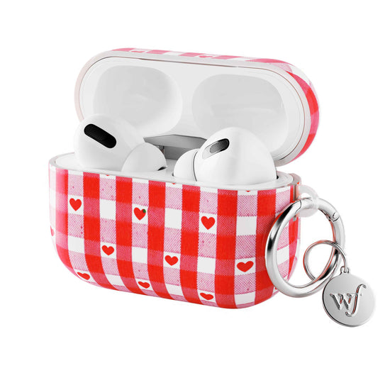 wildflower red gingham hearts airpodspro case