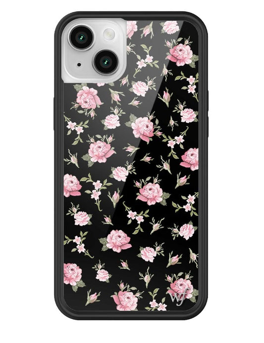 wildflower black and pink floral iphone 14plus case