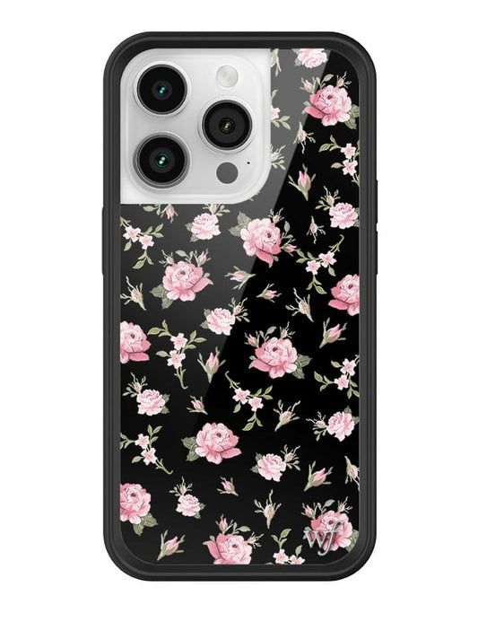 wildflower black and pink floral iphone 14pro case