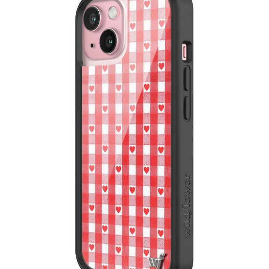 wildflower red gingham heart iphone 15 case