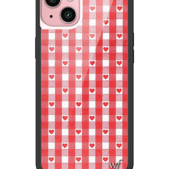 wildflower red gingham heart iphone 15plus case