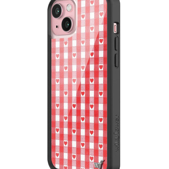 wildflower red gingham heart iphone 15plus case
