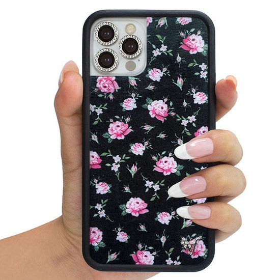 wildflower black and pink floral iphone 14pro case