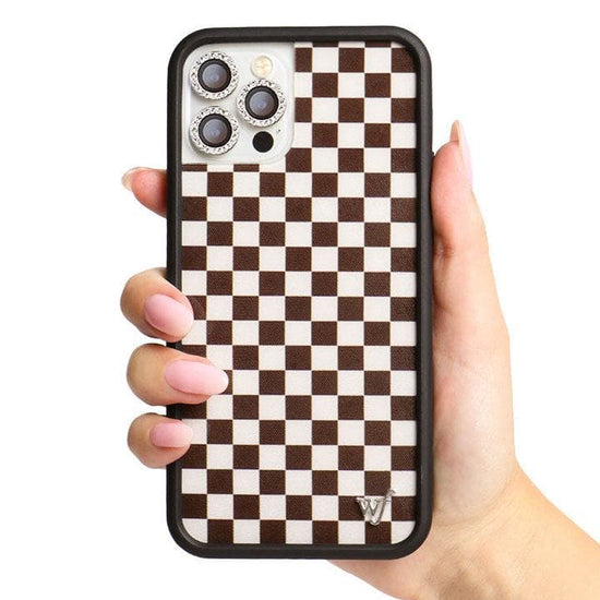 Wildflower Checkers iPhone 14 Case | Brown Wildflower Checkers iPhone 14 Case | Brown