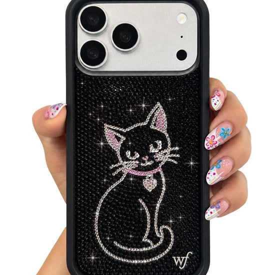 Hand Pic Image 01 Rhinestone Black Cat iPhone Case