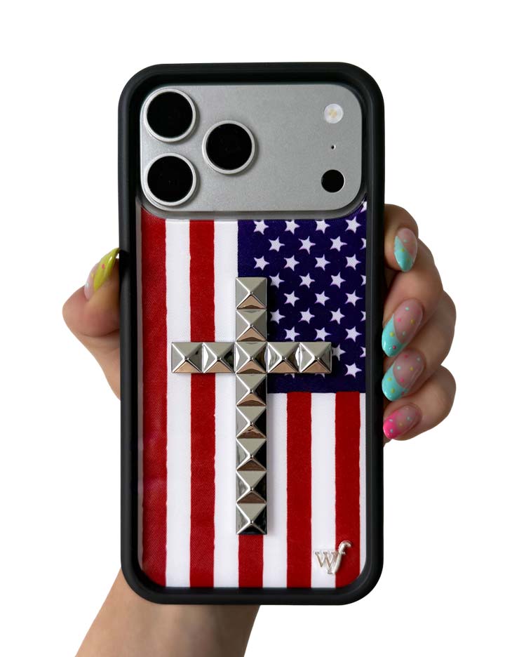 Hand Pic Image 01 Stud Cross American Flag iPhone Case