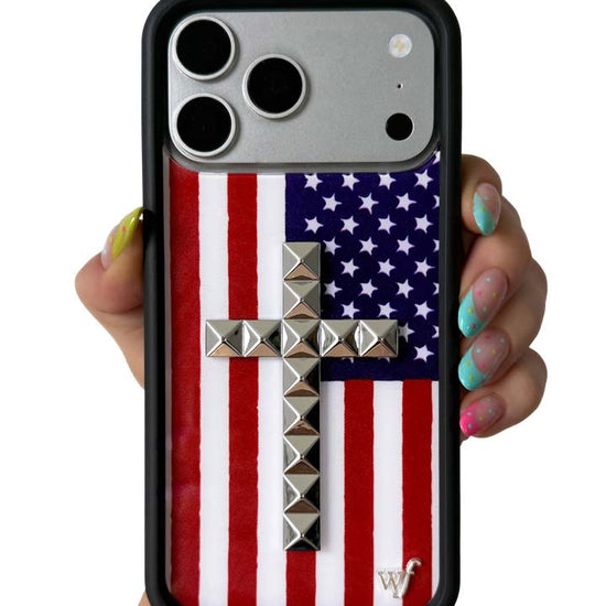 Hand Pic Image 01 Stud Cross American Flag iPhone Case