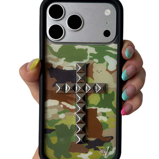 Hand Pic Image 01 Stud Cross Cat Camo iPhone Case