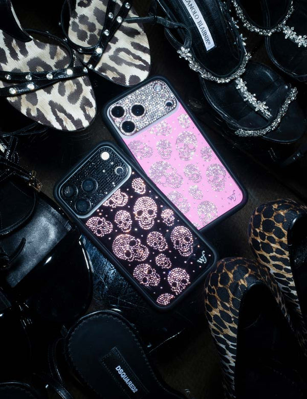 Wildflower iPhone case 18 Pro Max Better Half with Stas and Vic Rhinestone Skull Pink Clear Silver Cute