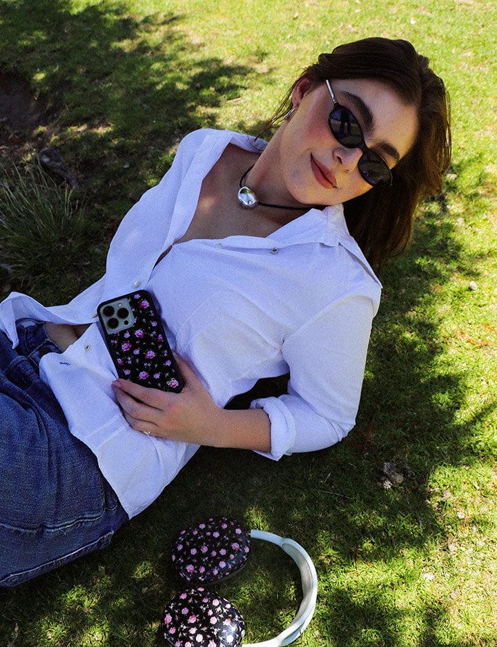 iPhone 16 Pro Max CaseBlack and Pink Floral - Thumbnail 5