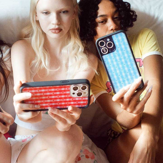 Lifestyle Image 02 Blue Gingham Hearts iPhone Case