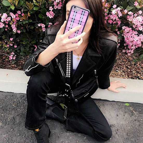 Wildflower Lavender Plaid iPhone Case Lifestyle Image 01
