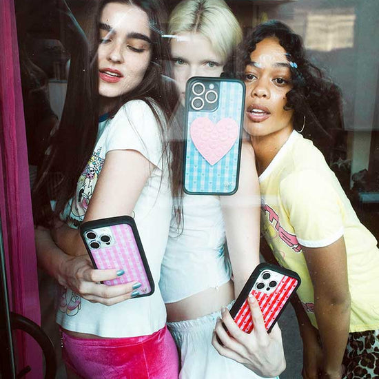 Lifestyle Image 02 Blue Gingham Hearts iPhone Case