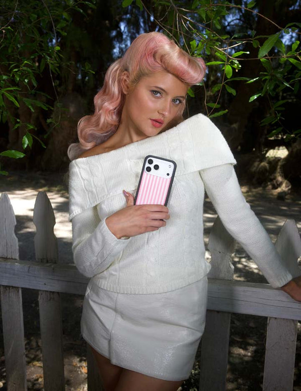 Wildflower iPhone case 17 Pro Pink Stripes White Classic Cute