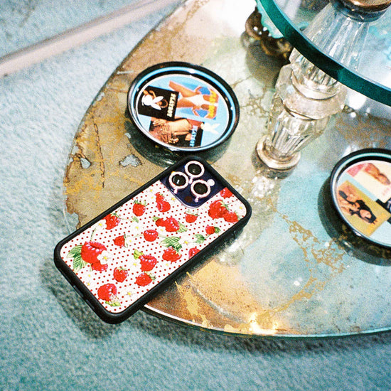 wildflower raspberry polka dot iphone 13mini case