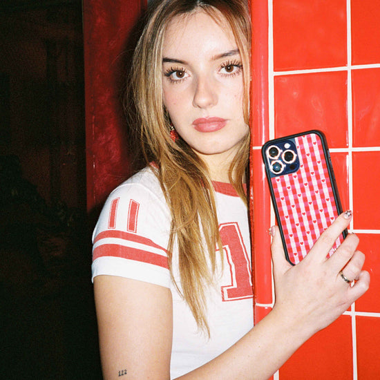 Lifestyle Image 02 Red Gingham Hearts iPhone Case