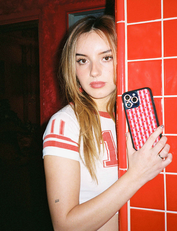 Lifestyle Image 02 Red Gingham Hearts iPhone Case
