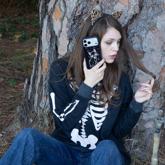 Lifestyle Image 02 Rhinestone Black Cat iPhone Case