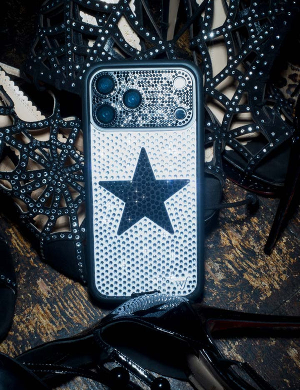 Wildflower iPhone case 18 Pro Max Rhinestone Star White Black Silver Cute