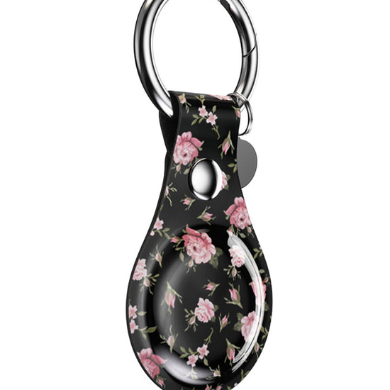 wildflower black and pink floral airtag key chain