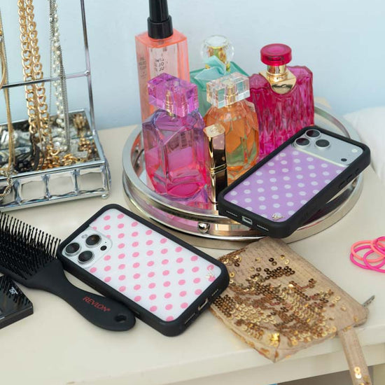 Supporting Image 03 Polka Dot Lavender and White iPhone Case