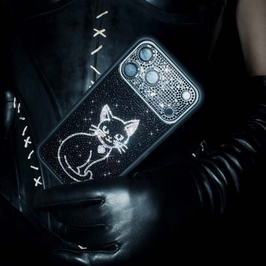 Supporting Image 03 Rhinestone Black Cat iPhone Case