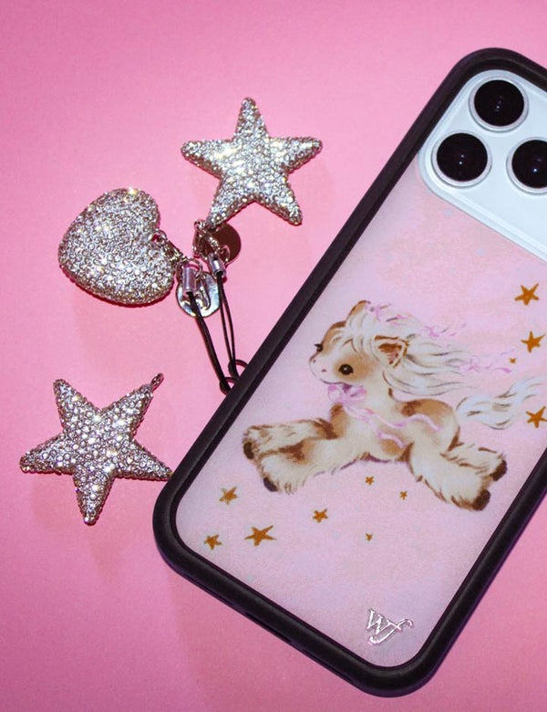 Wildflower Rhinestone Heart Charm Sparkle White Cute