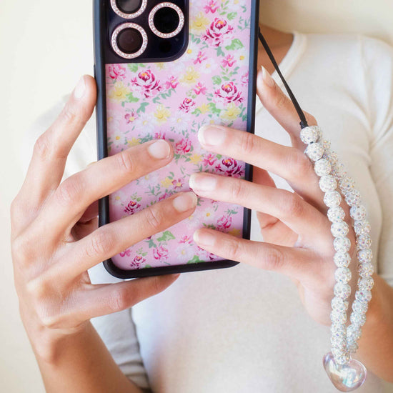 wildflower pink heart iphone wristlet