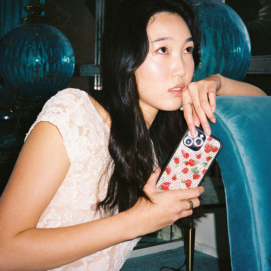Wildflower Raspberry Polka Dot iPhone Case Lifestyle Image 04