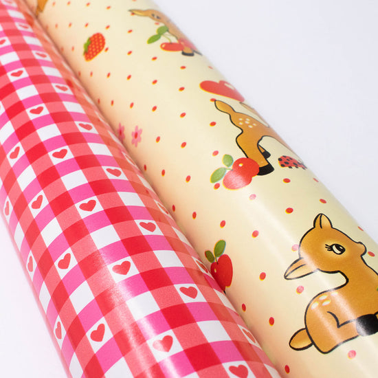 Oh Deer and Red Gingham Hearts Gift Wrap - 2 pack