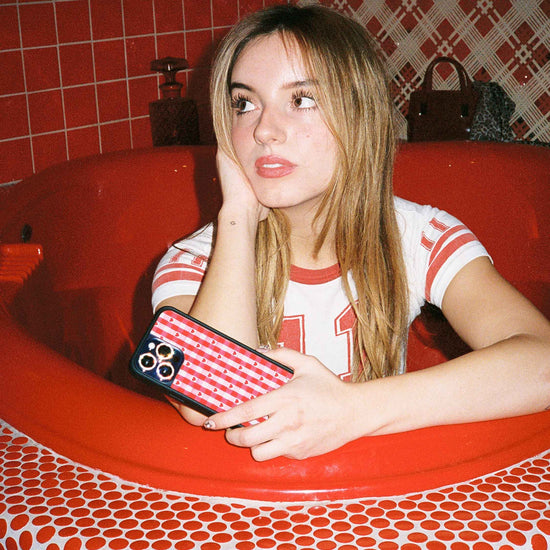 Supporting Image 05 Red Gingham Hearts iPhone Case
