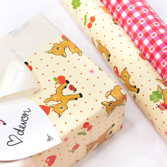 Oh Deer and Red Gingham Hearts Gift Wrap - 2 pack