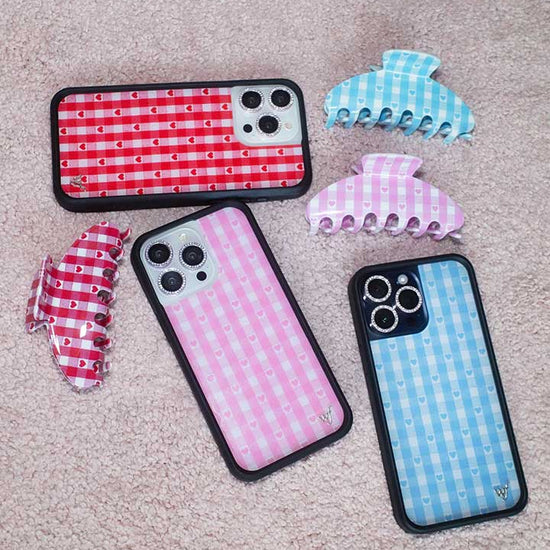 Gingham Hearts Pink iPhone 16 Pro Max Case – Wildflower Cases