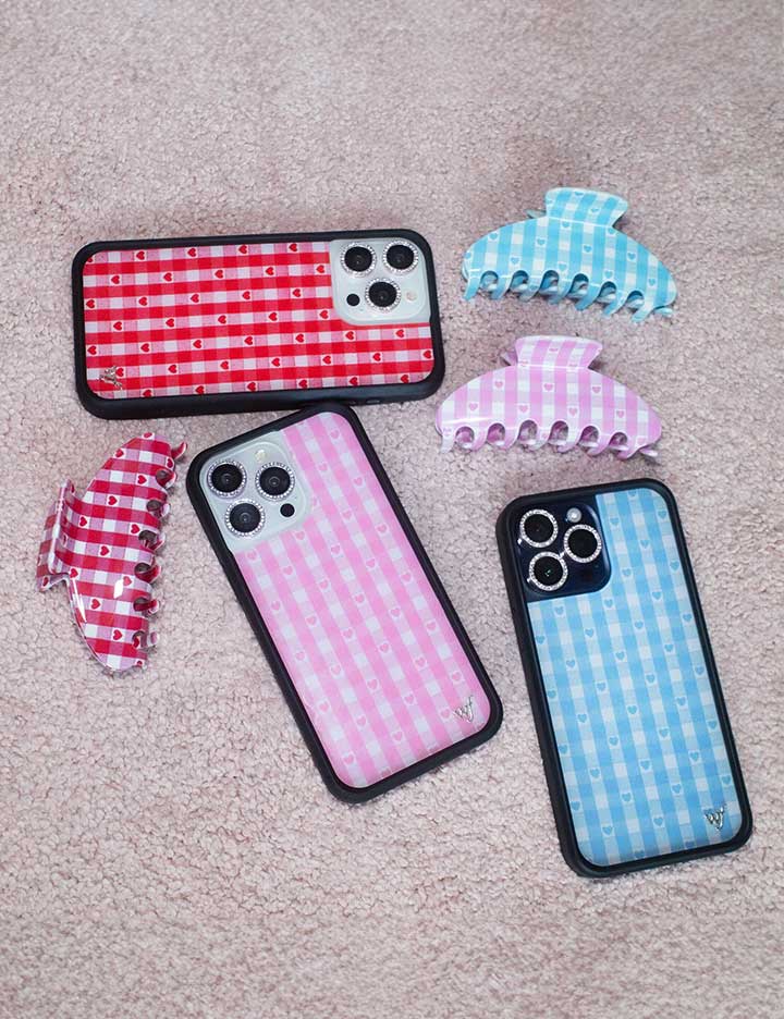 Gingham Hearts | Blue iPhone 16 Pro Max Case – Wildflower Cases