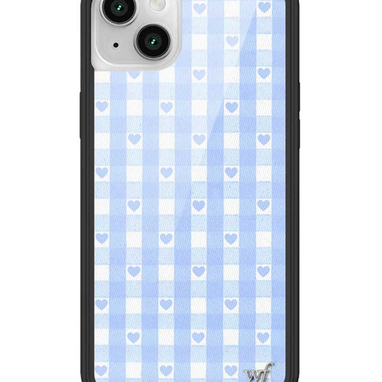 Wildflower iPhone case 14 Blue Gingham Hearts Vintage Cute Classic