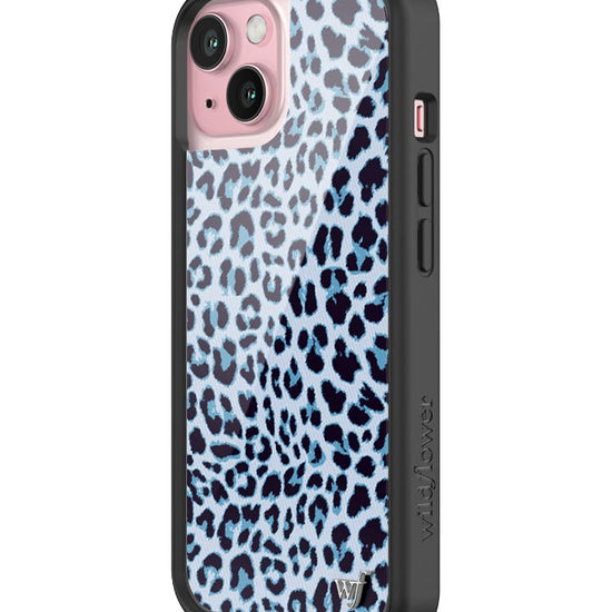 Wildflower iPhone case 15 Blue Meow Leopard Cute