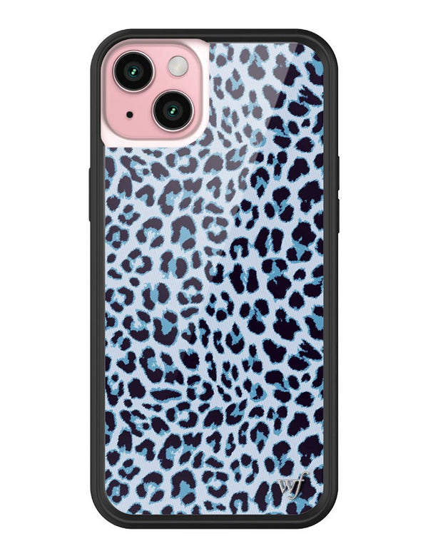 Wildflower iPhone case 15 Plus Blue Meow Leopard Cute