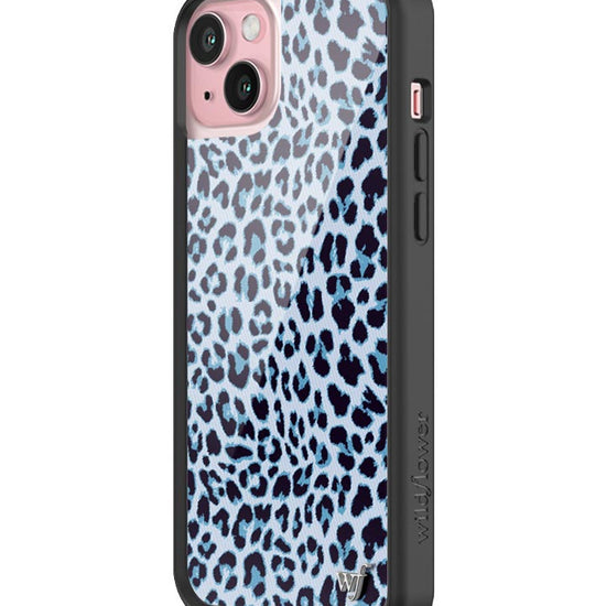 Wildflower iPhone case 15 Plus Blue Meow Leopard Cute