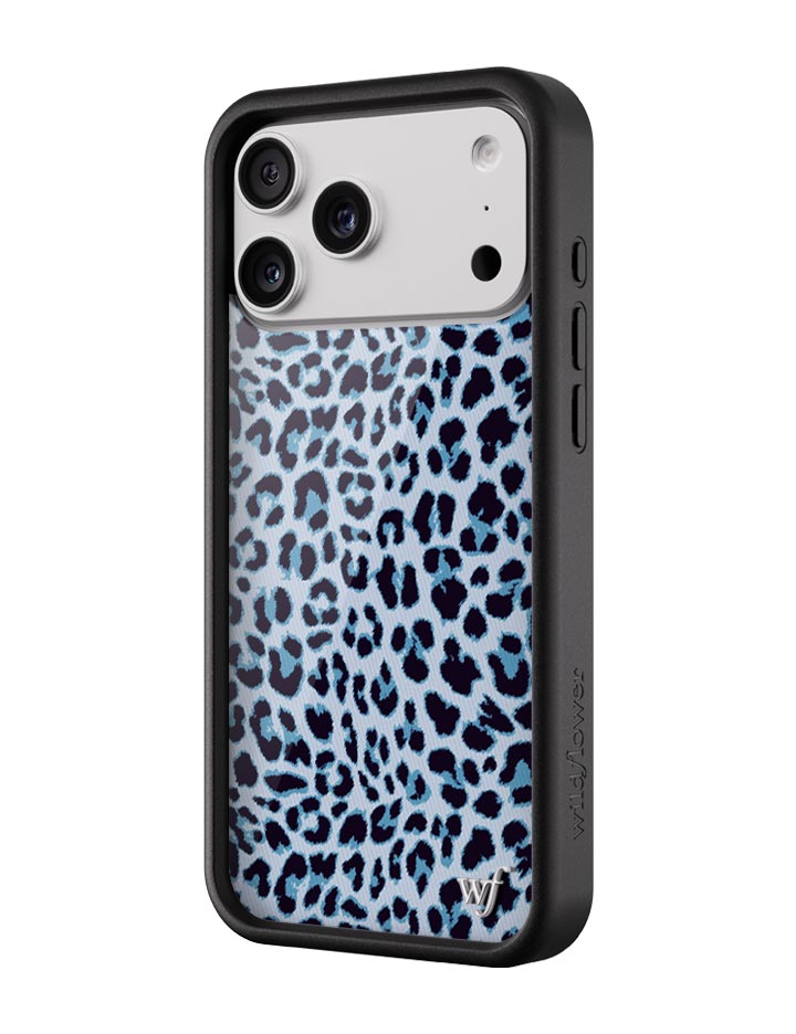 Wildflower iPhone case 18 Pro Max Blue Meow Leopard Cute