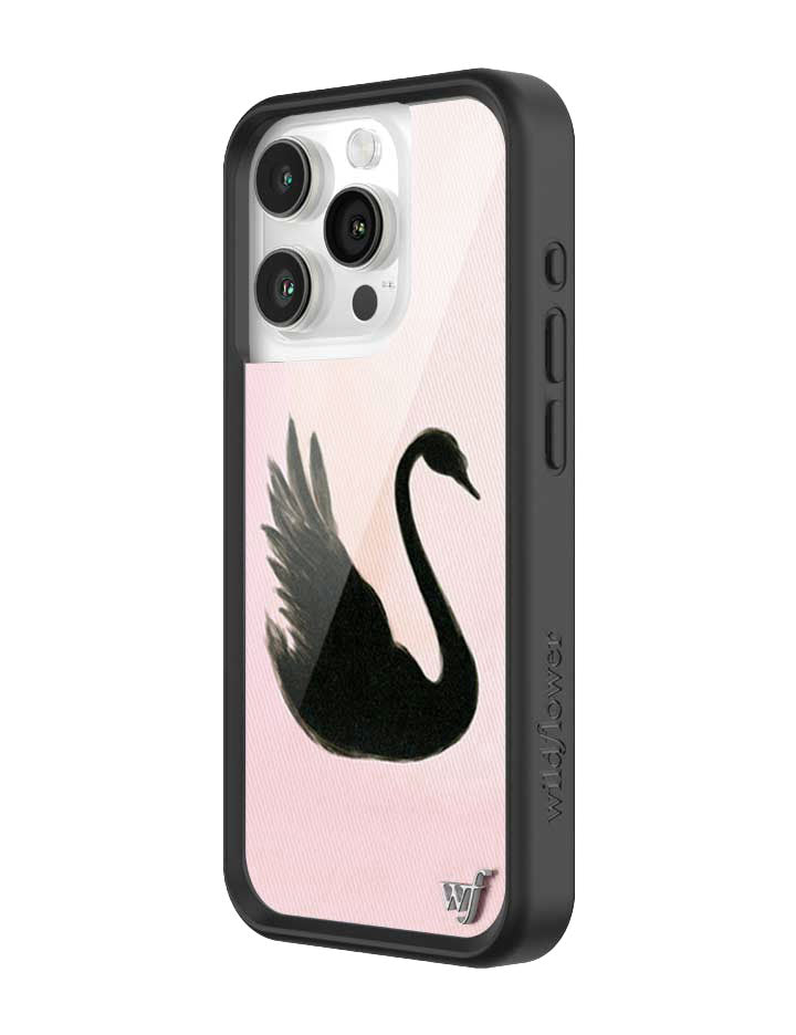 Wildflower iPhone case 15 Pro Black Swan Pink Cute