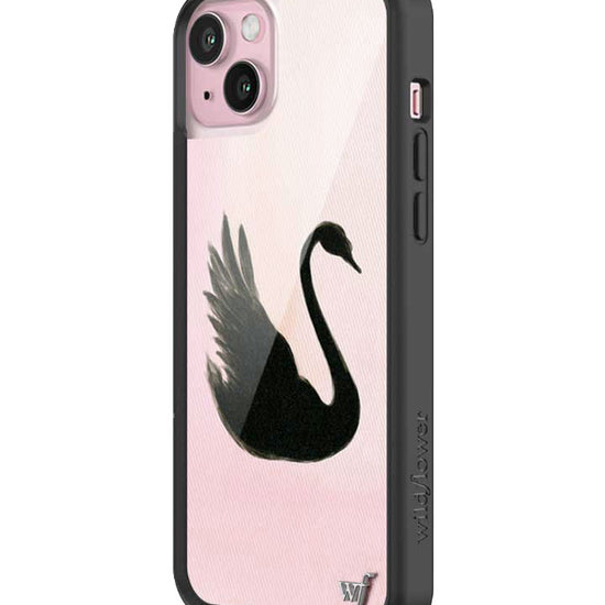 Wildflower iPhone case 15 Plus Black Swan Pink Cute