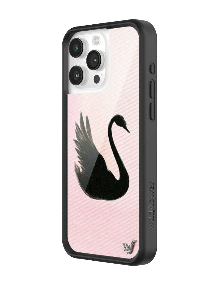 Wildflower iPhone case 15 Pro Max Black Swan Pink Cute