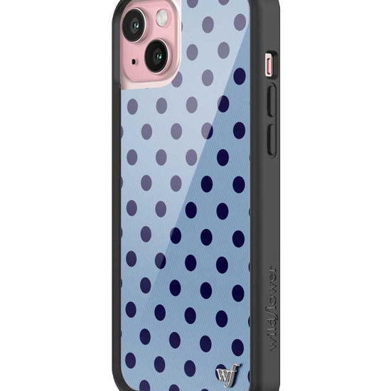 Wildflower iPhone case 15 Plus Polka Dot | Blue and Navy Blue Cute