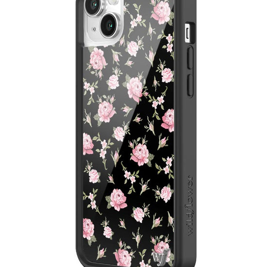 wildflower black and pink floral iphone 15plus case