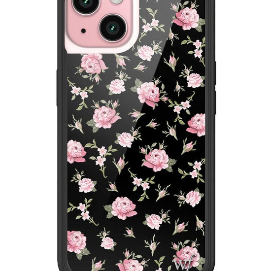 wildflower black and pink floral iphone 15 case