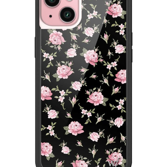 wildflower black and pink floral iphone 15plus case