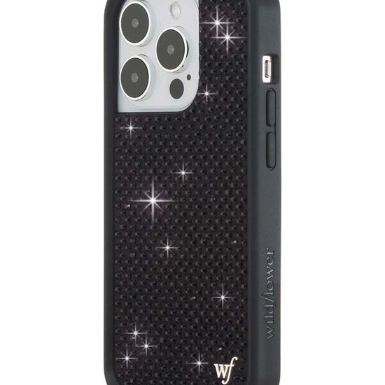 Wildflower iPhone case 14 Pro Rhinestone Black Cute