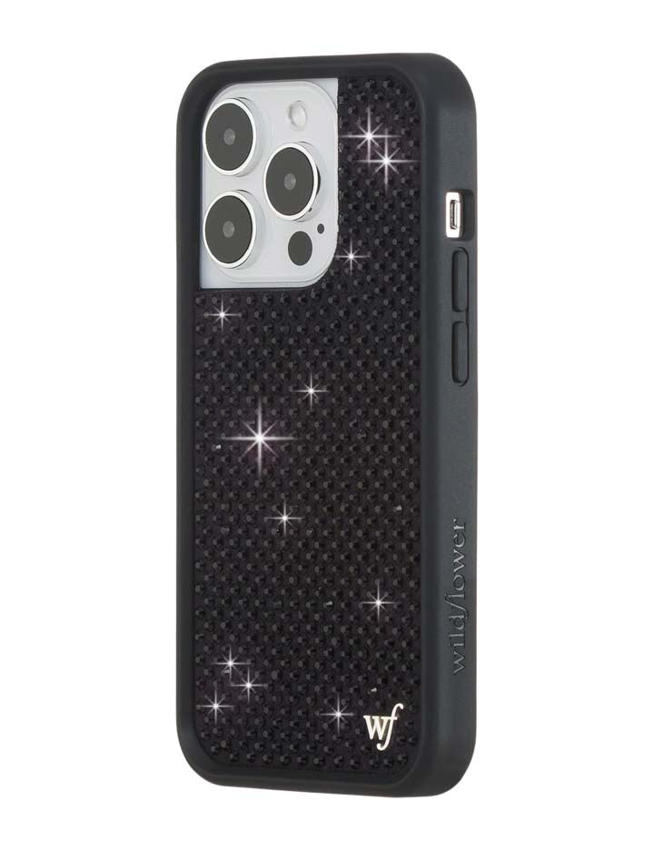 Wildflower iPhone case 14 Pro Rhinestone Black Cute