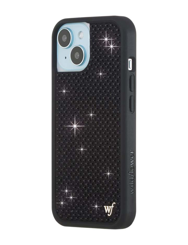 Wildflower iPhone case 15 Rhinestone Black Cute