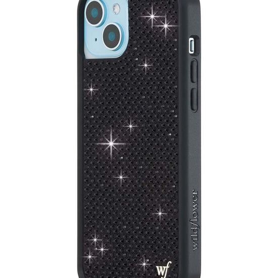 Wildflower iPhone case 15 Plus Rhinestone Black Cute